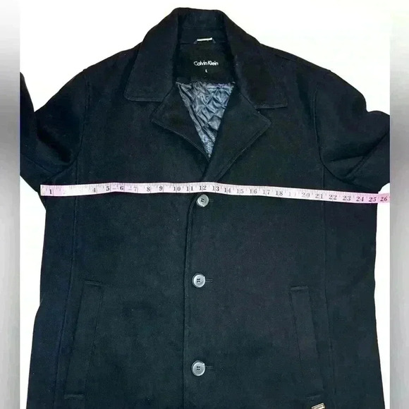 Calvin Klein Men's Classic Fit Black Wool Blend Overcoat Size- Large - Picture 6 of 9